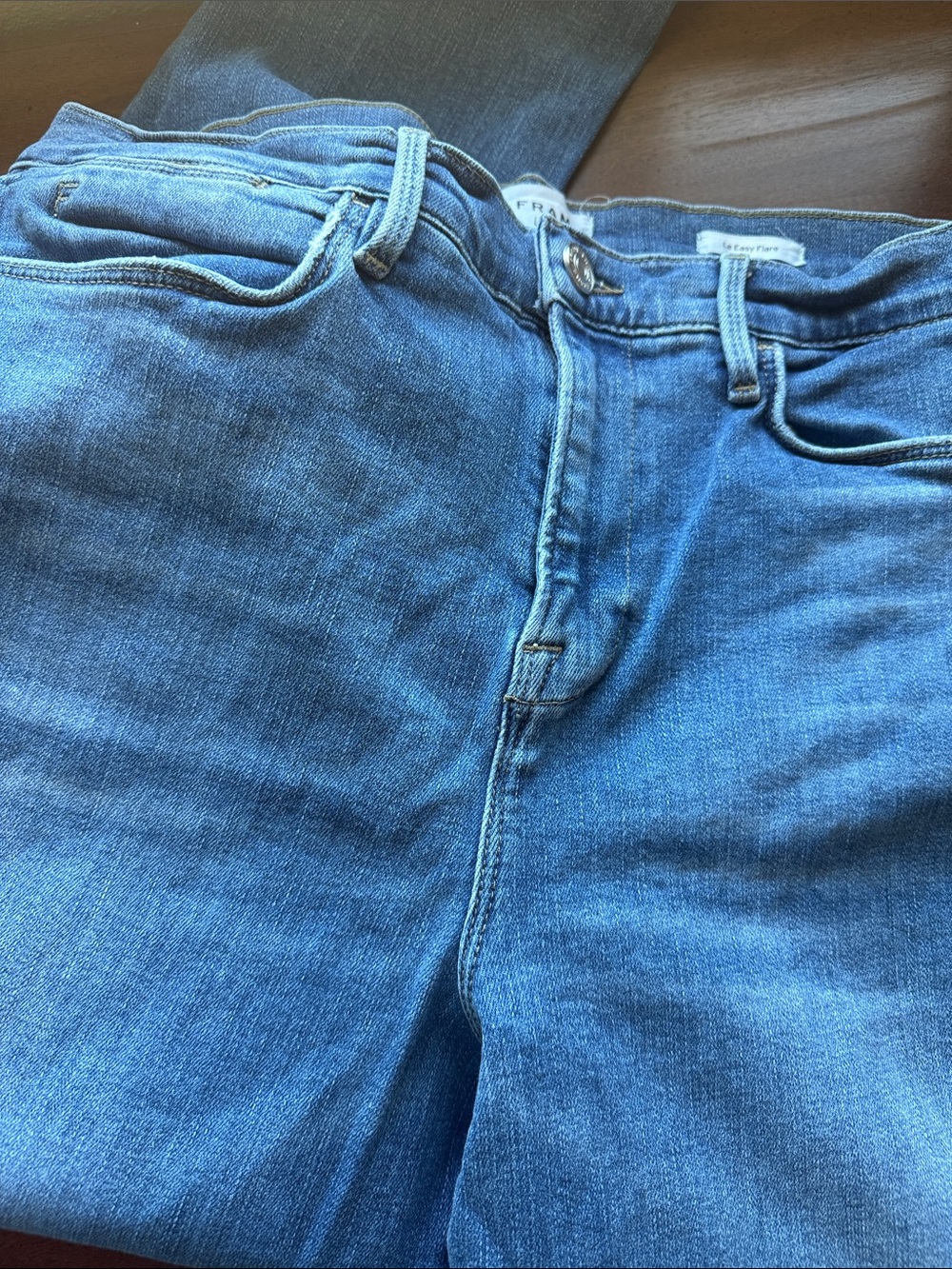 Set of 2 Frame Denim Le Easy Flare Frayed Hem - Light & Medium Blue - Picture 6 of 6
